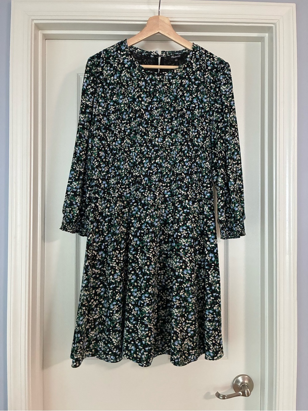 Madewell women’s Black Floral Long-Sleeve Dress